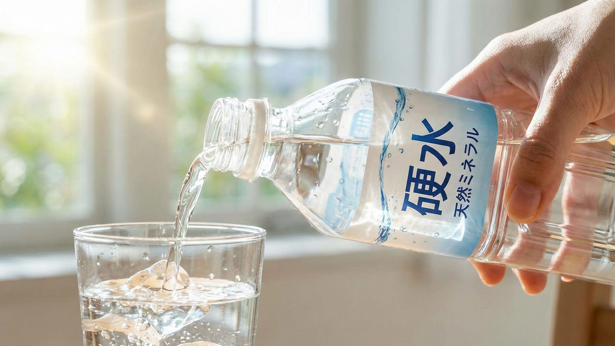 カルシウムやマグネシウムなどのミネラル含有量が多い「硬水」の天然水。