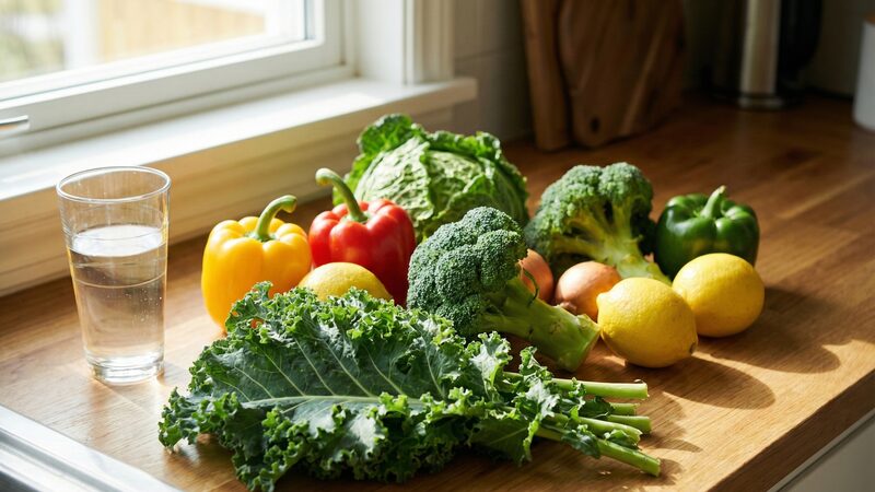 ビタミンCを豊富に含むレモンや色鮮やかな野菜と、青汁の主原料であるケール。栄養の相乗効果が期待できる食材。