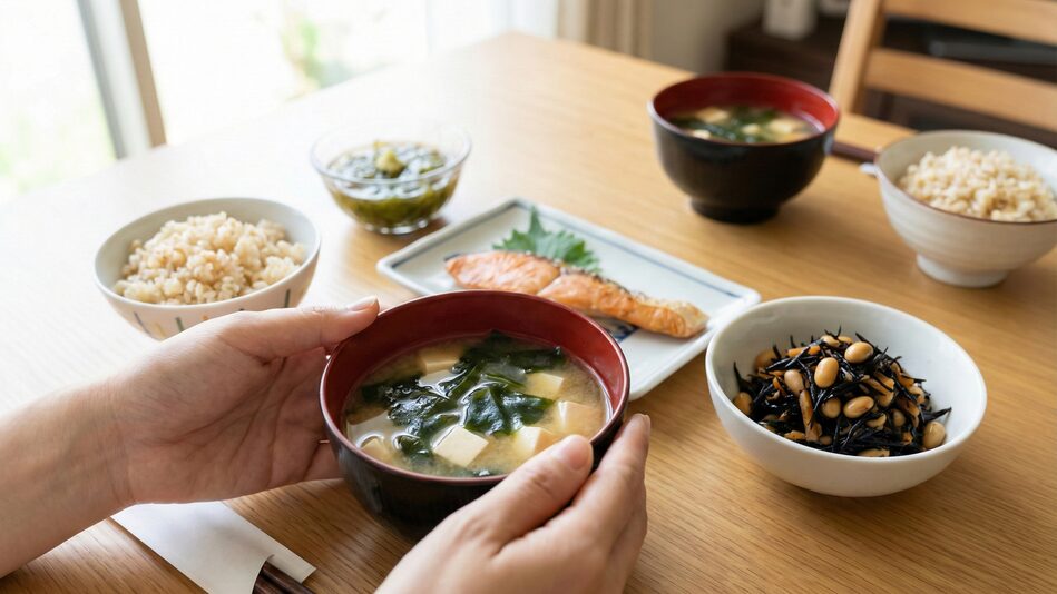 海藻類や玄米などLPSが豊富に含む献立。